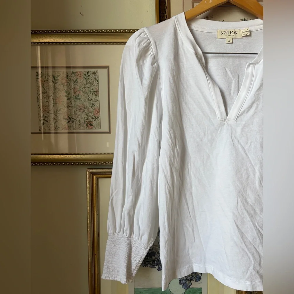 Nation LTD Flora Peasant Tee White Large 100% cotton - Picture 8 of 9